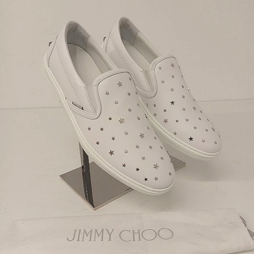 Jimmy Choo Grove Men's White Star-Studded Slip-On Sneakers - EU45/US12